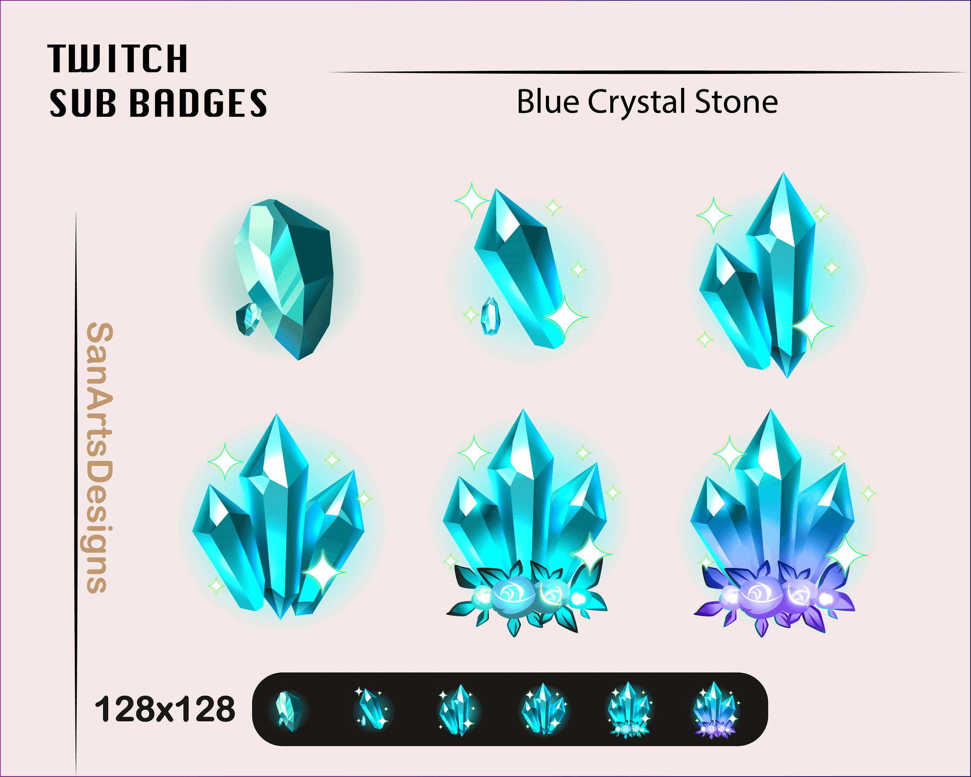 Crystal Stone Twitch Sub Badges - Badges - Stream K-Arts