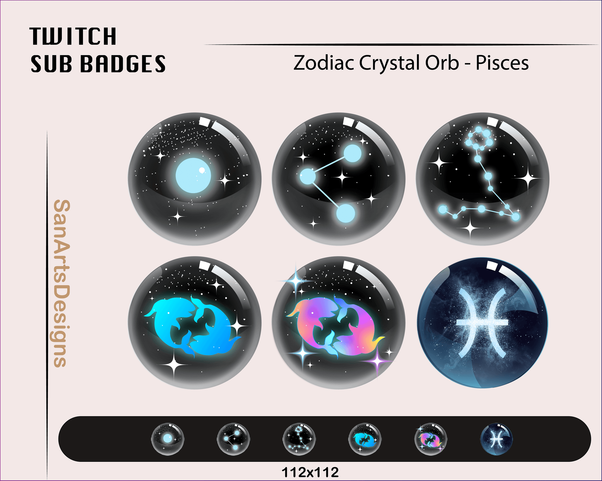 12 Zodiac Magic Crystal Balls Twitch Sub Badges - Badges - Stream K-Arts