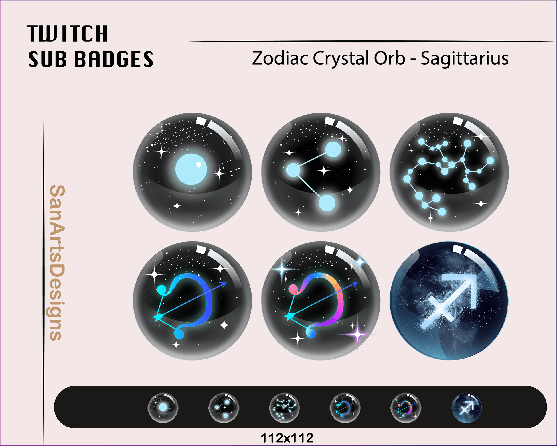12 Zodiac Magic Crystal Balls Twitch Sub Badges - Badges - Stream K-Arts