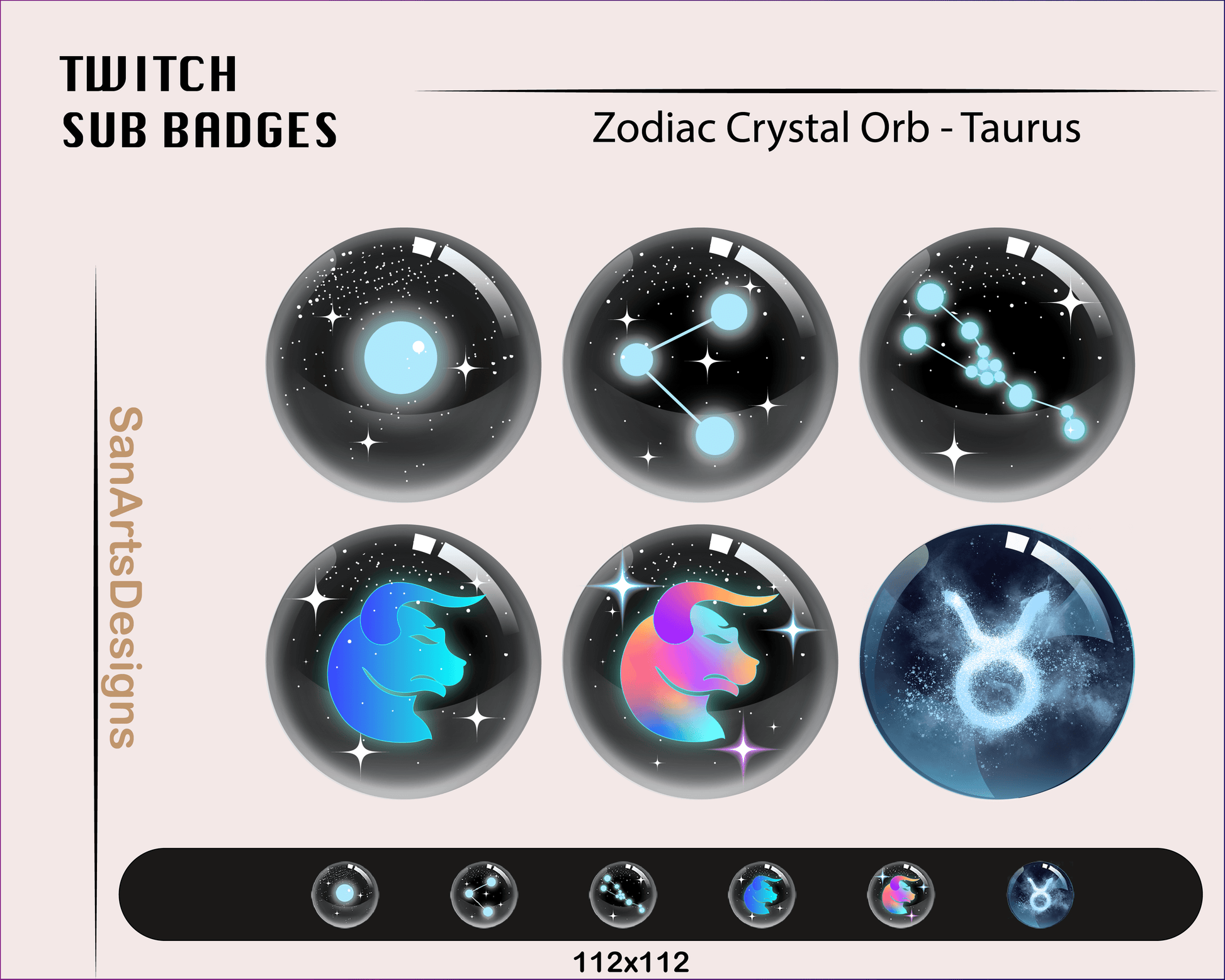 12 Zodiac Magic Crystal Balls Twitch Sub Badges - Badges - Stream K-Arts