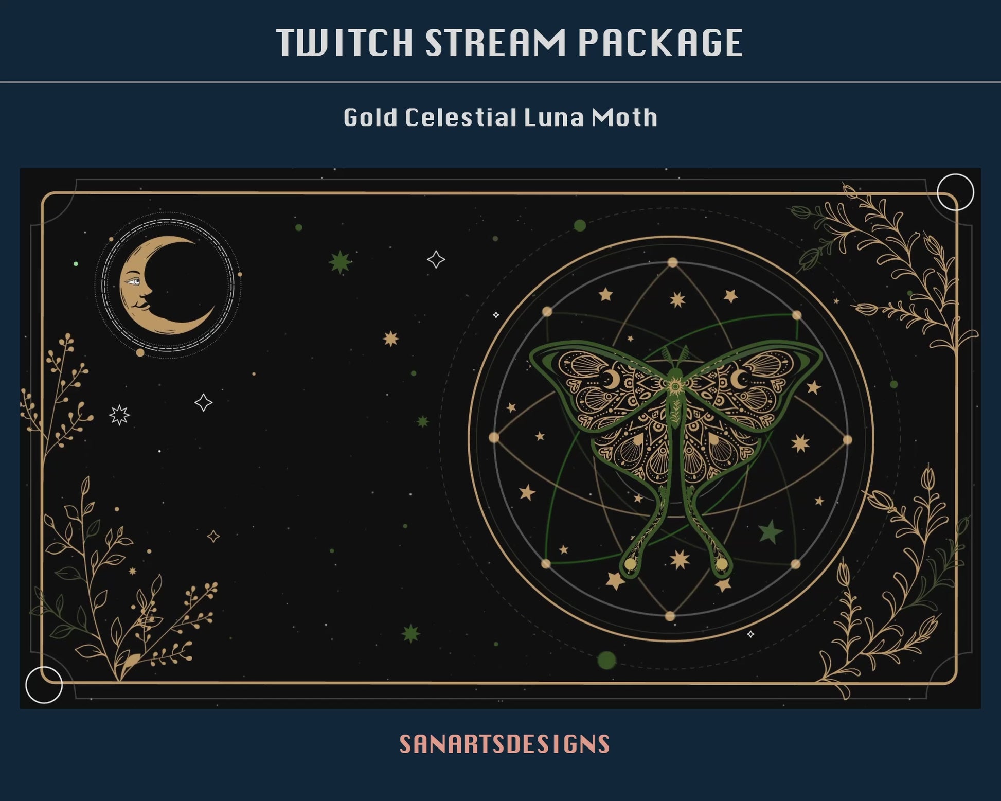 Animated Stream Package GOLD Celestial Luna Moth