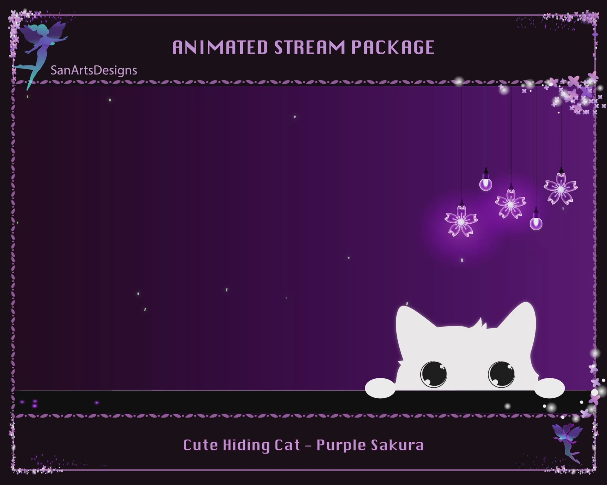 Animated Stream Package Purple Cute Hiding Cat