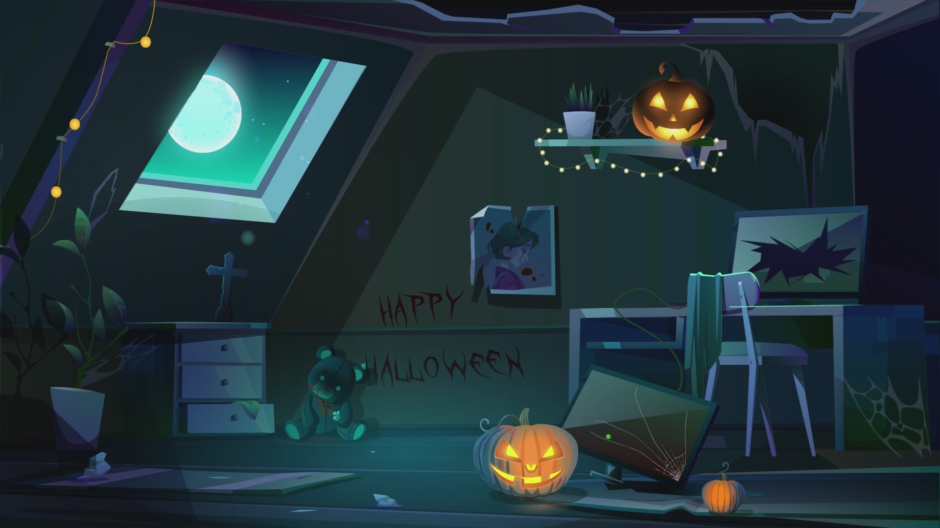 Animated Stream Screen Overlays Halloween Horror PC Setup Room