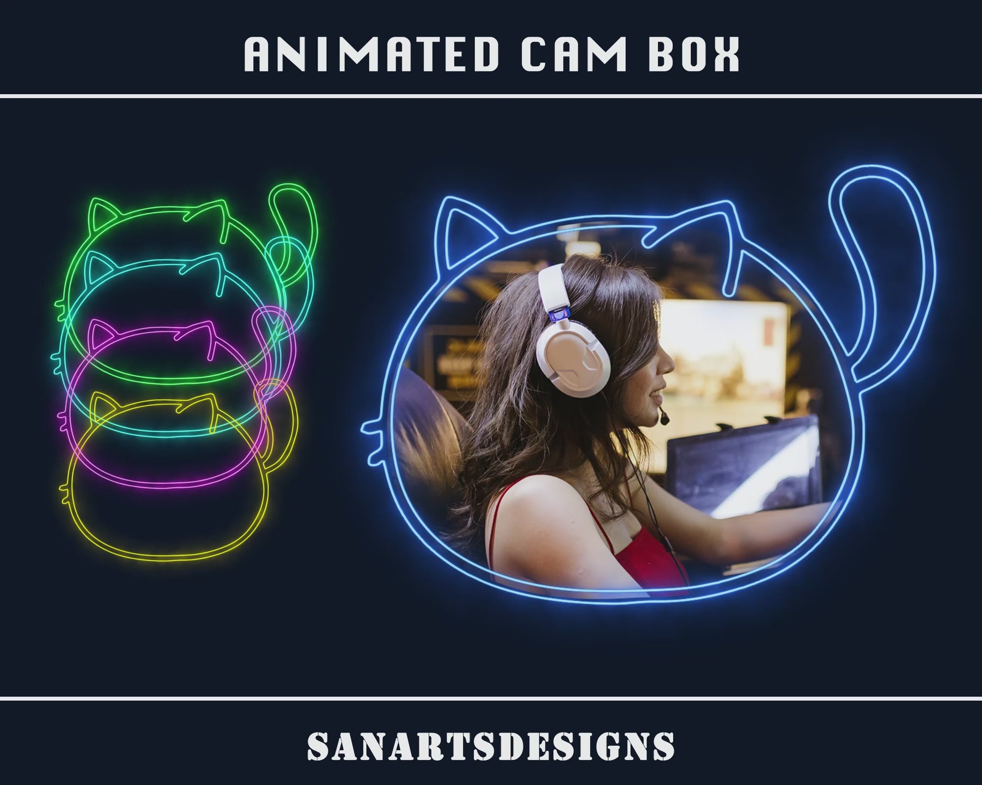 Animated Twitch Camera Frames Neon Cat