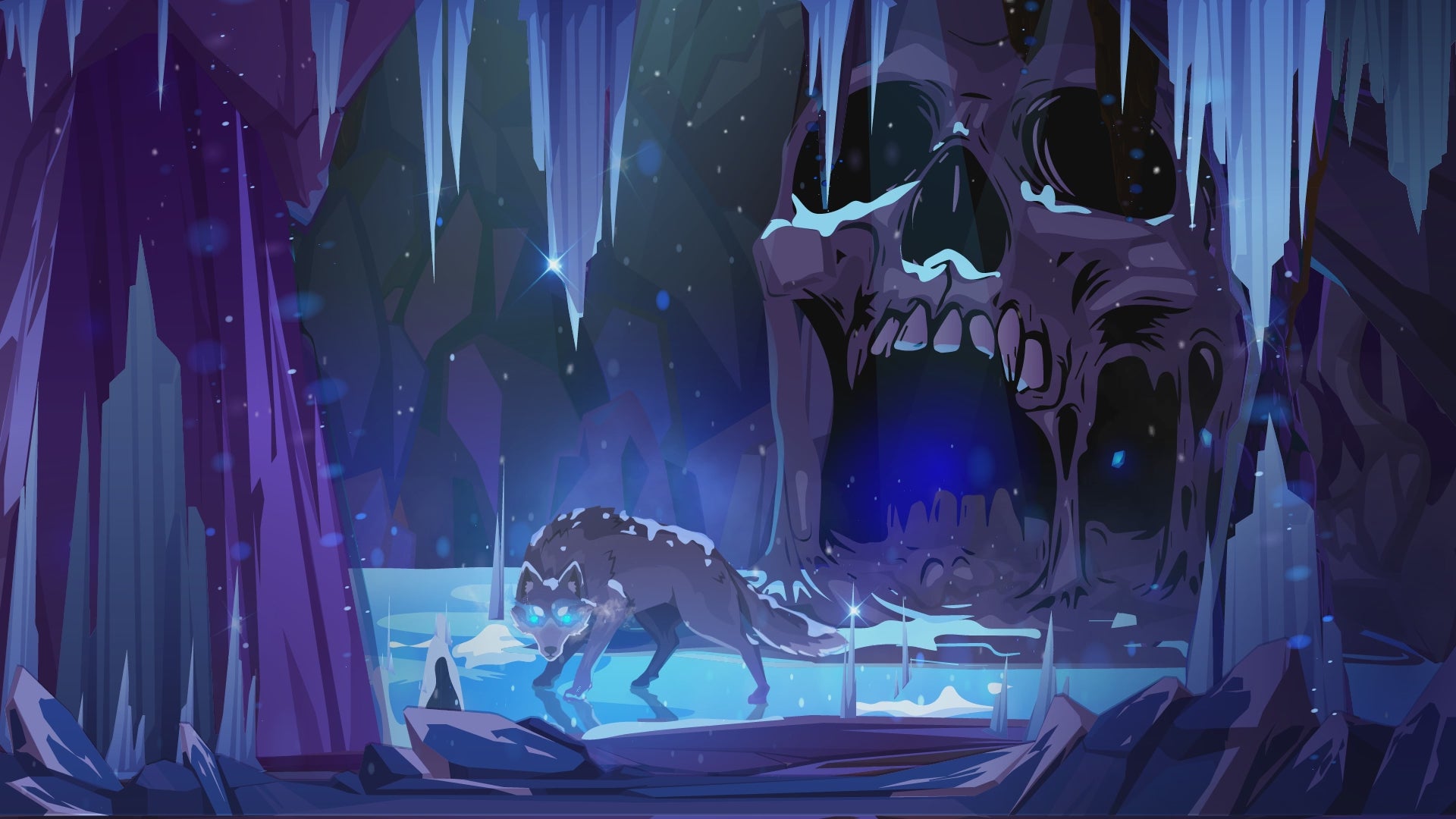 Animated Scenes Ice Wolf in Frozen Skull Cave