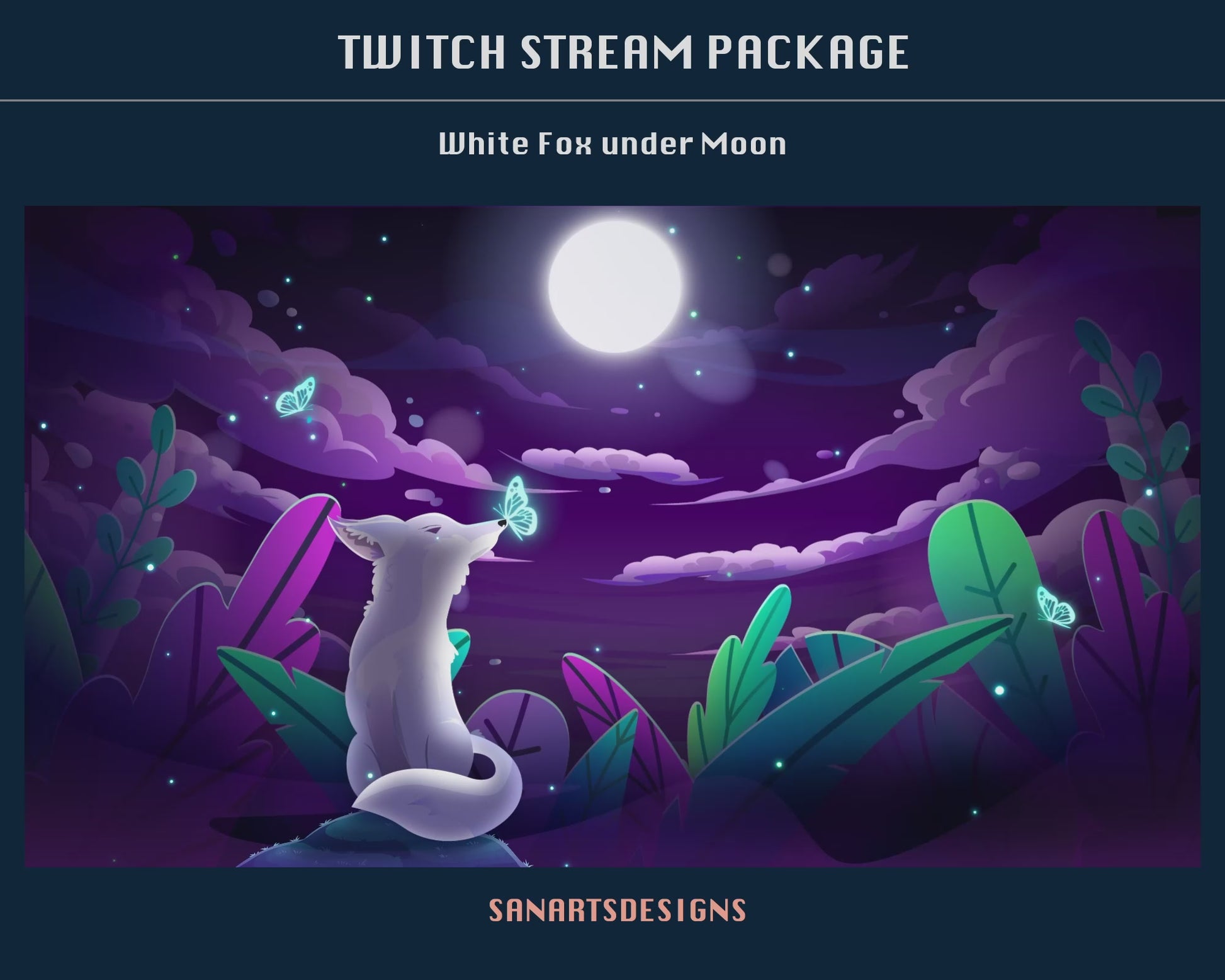Animated Stream Package Magic White Fox under Moon