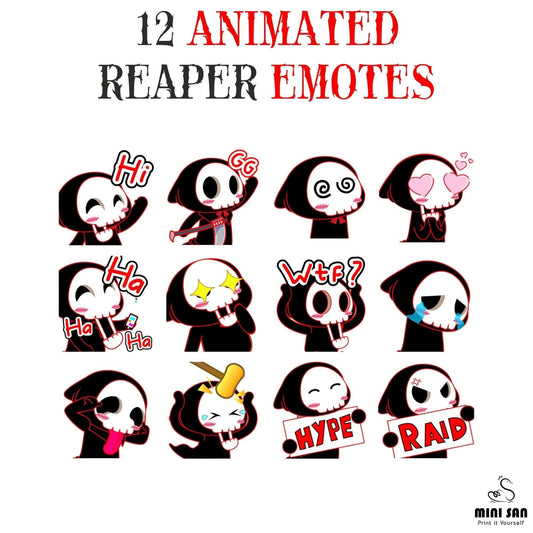 12 Animated Funny Reaper Emotes Pack - Animated Emotes - Stream K-Arts