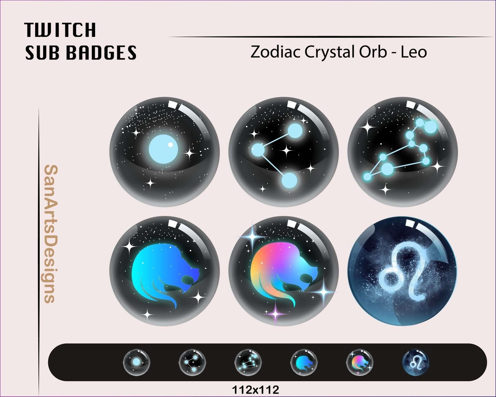 12 Zodiac Magic Crystal Balls Twitch Sub Badges - Badges - Stream K-Arts