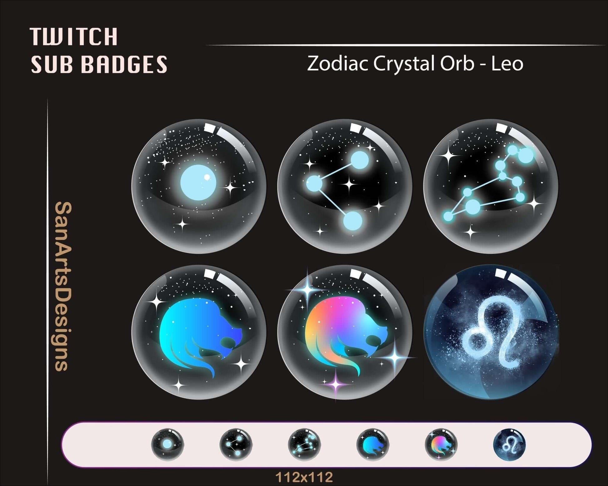 12 Zodiac Magic Crystal Balls Twitch Sub Badges - Badges - Stream K-Arts
