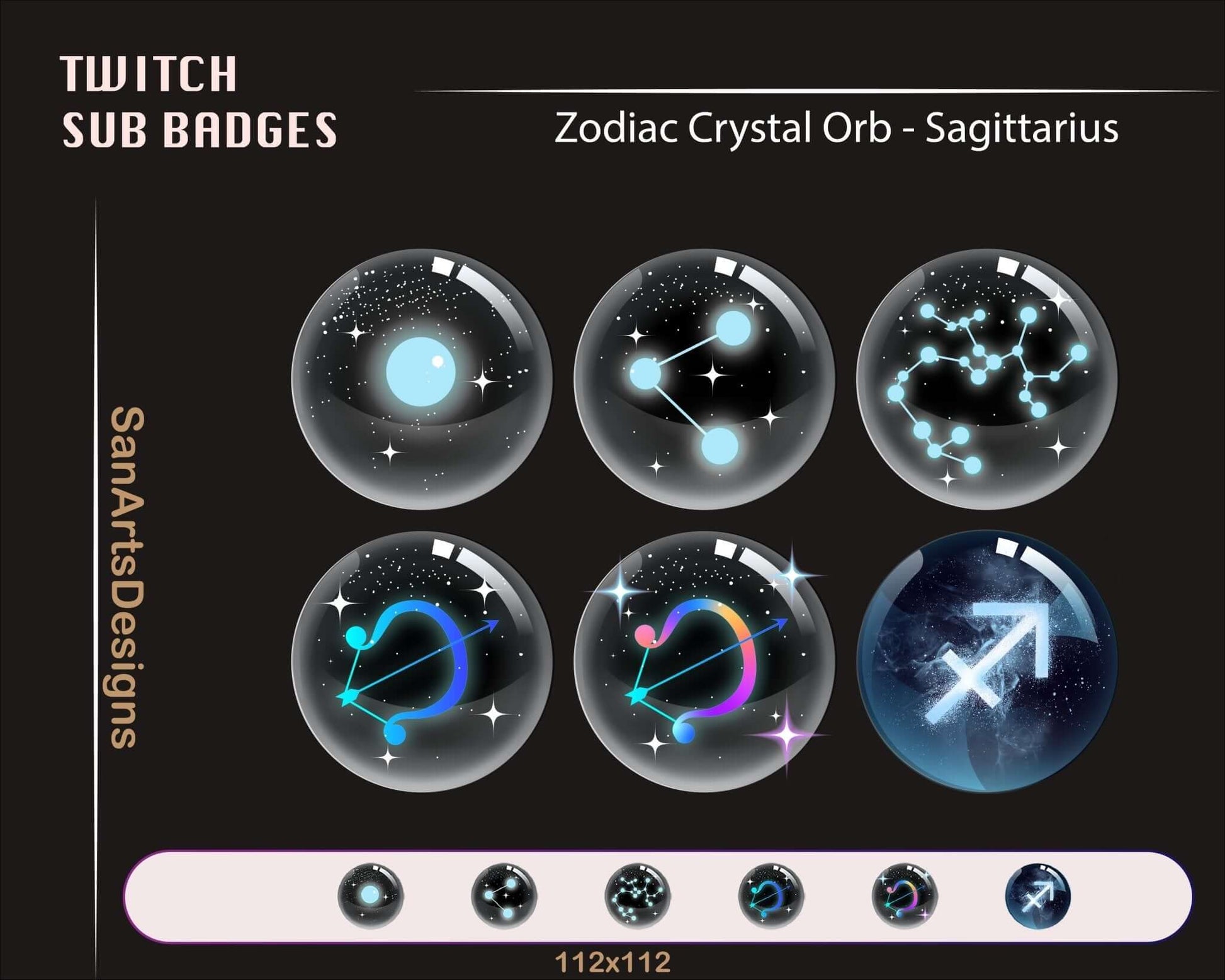 12 Zodiac Magic Crystal Balls Twitch Sub Badges - Badges - Stream K-Arts