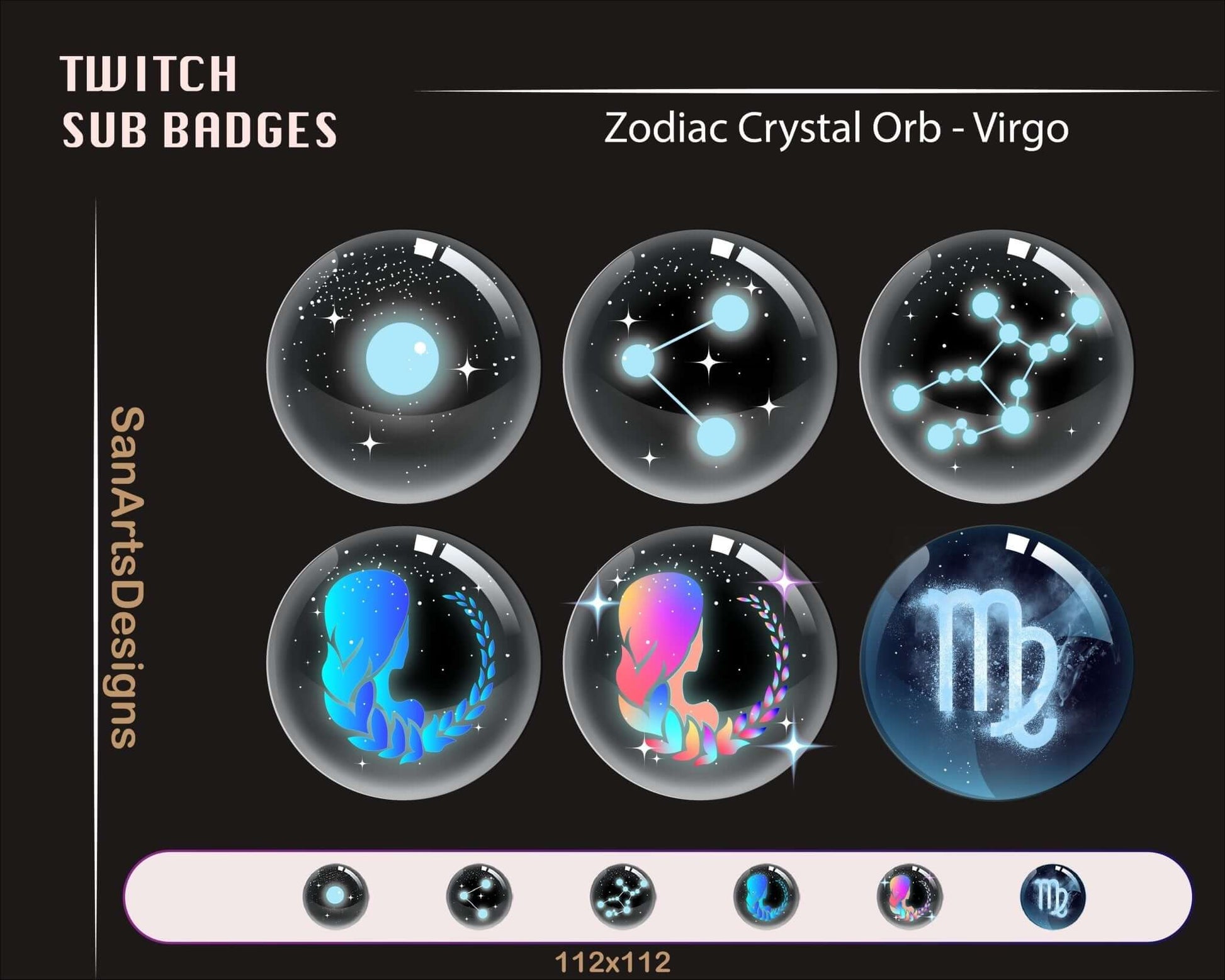 12 Zodiac Magic Crystal Balls Twitch Sub Badges - Badges - Stream K-Arts