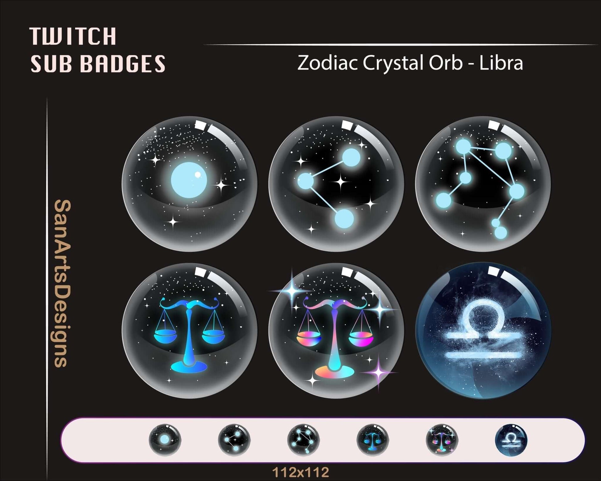 12 Zodiac Magic Crystal Balls Twitch Sub Badges - Badges - Stream K-Arts