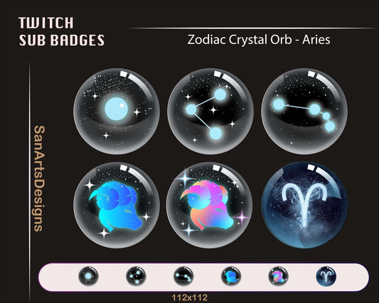 12 Zodiac Magic Crystal Balls Twitch Sub Badges - Badges - Stream K-Arts