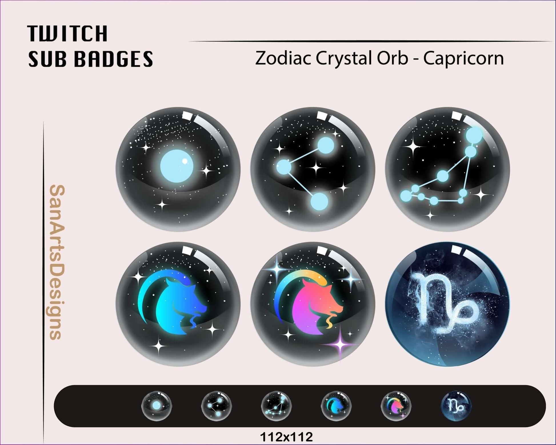 12 Zodiac Magic Crystal Balls Twitch Sub Badges - Badges - Stream K-Arts