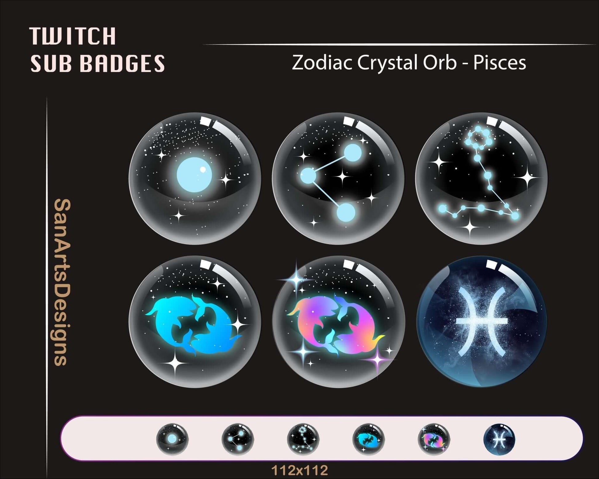 12 Zodiac Magic Crystal Balls Twitch Sub Badges - Badges - Stream K-Arts
