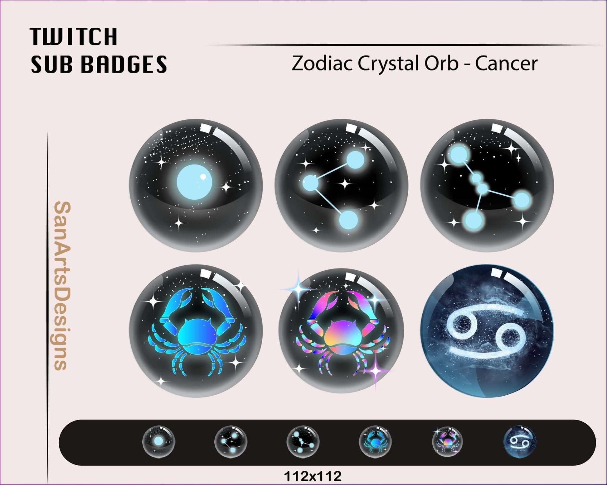 12 Zodiac Magic Crystal Balls Twitch Sub Badges - Badges - Stream K-Arts