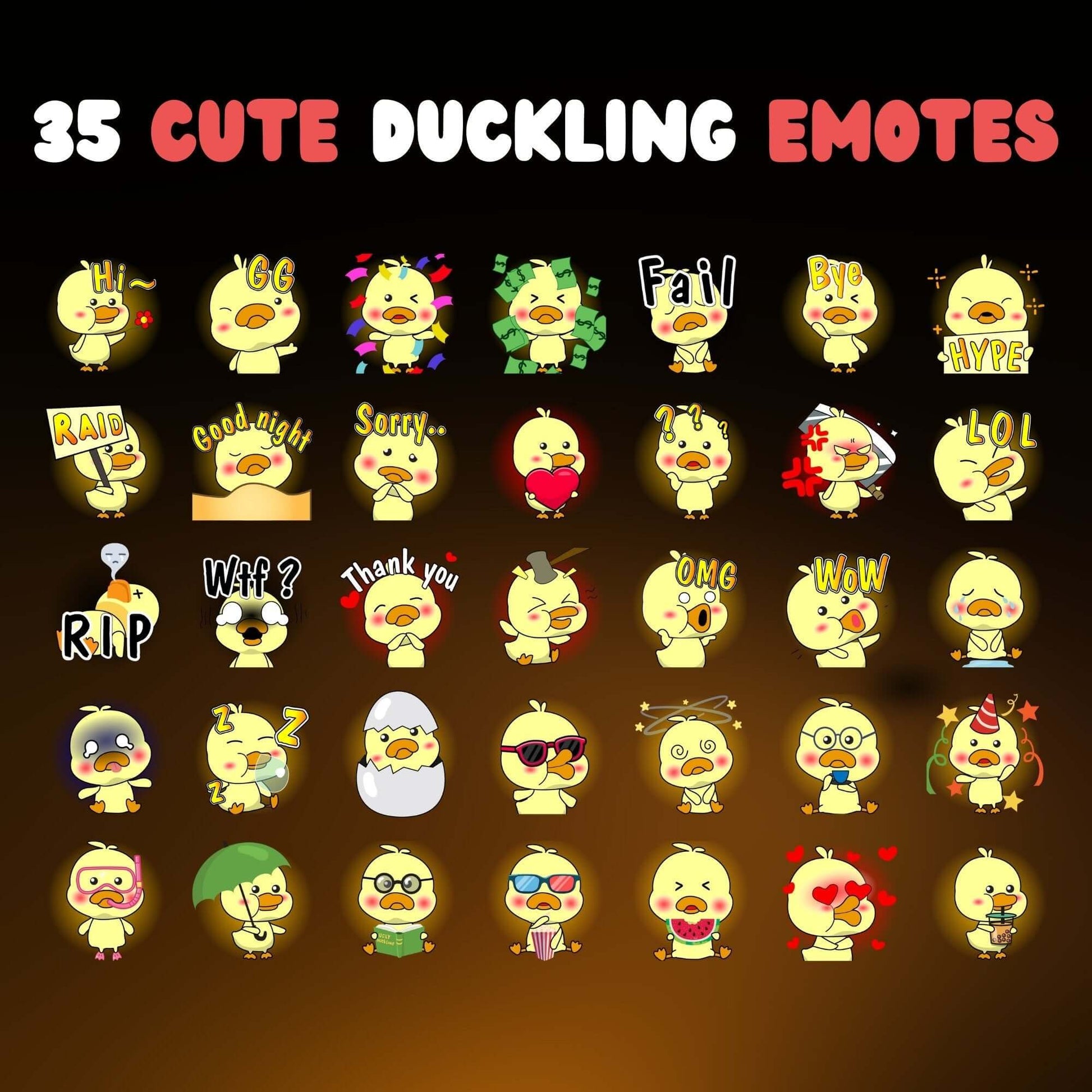 35 Cute Duckling Emotes Pack - Static Emotes - Stream K-Arts