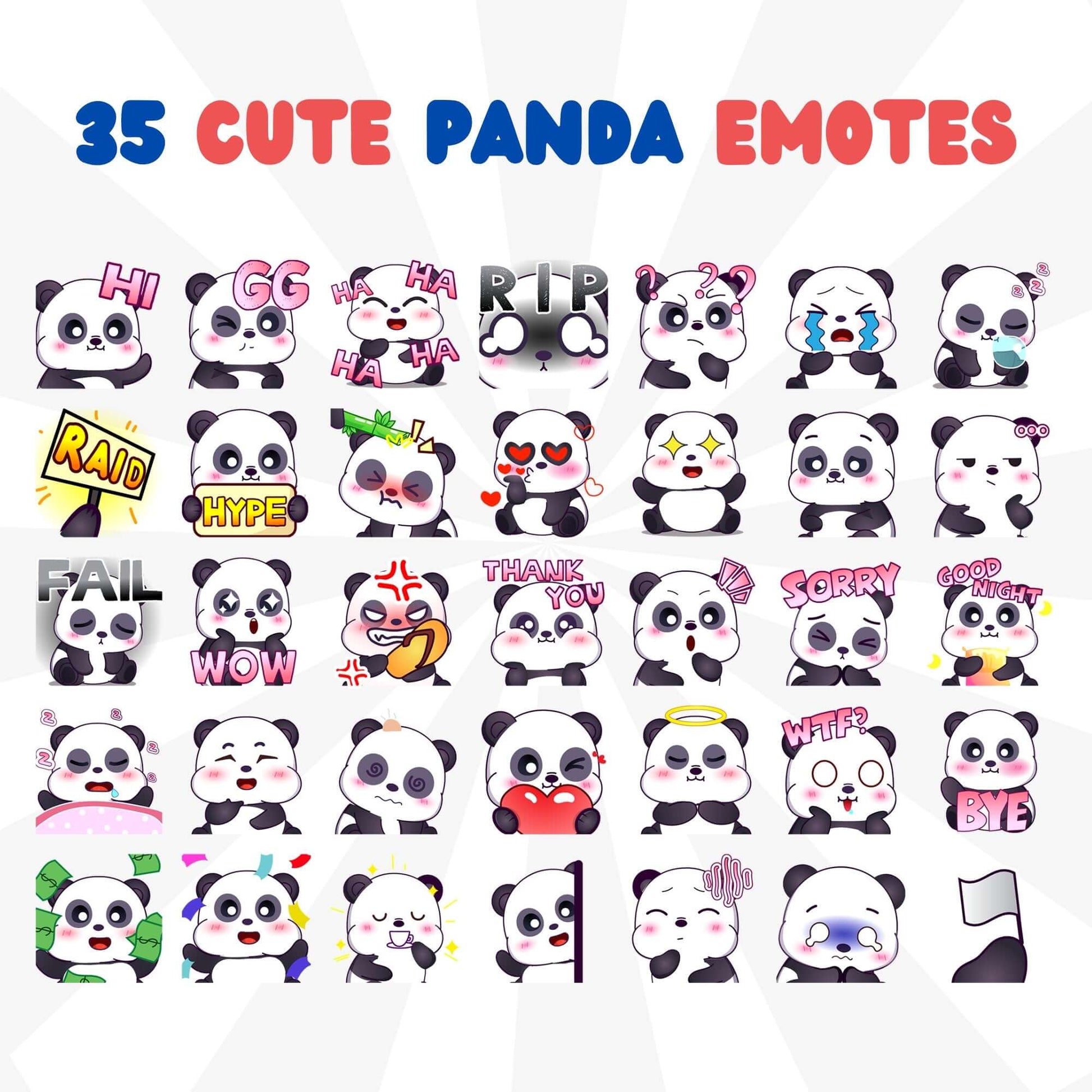 35 Cute Panda Emotes Pack - Static Emotes - Stream K-Arts