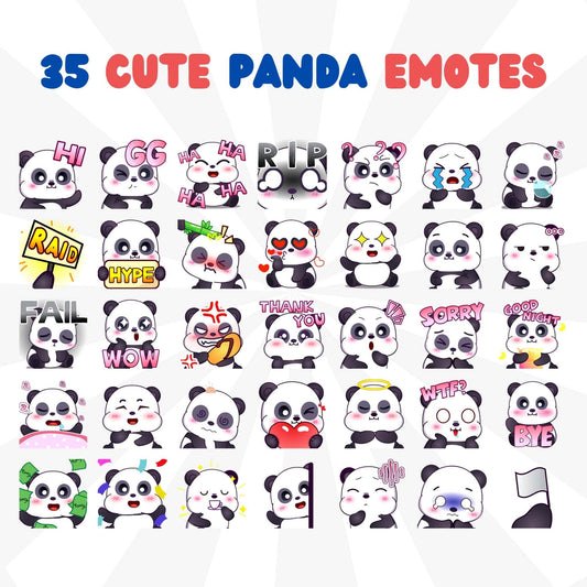 35 Cute Panda Emotes Pack - Static Emotes - Stream K-Arts