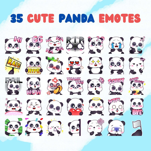 35 Cute Panda Emotes Pack - Static Emotes - Stream K-Arts