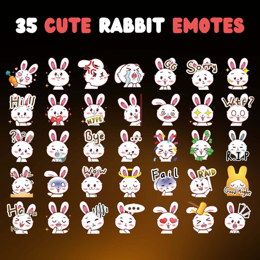 35 Cute Rabbit Emotes Pack - Static Emotes - Stream K-Arts