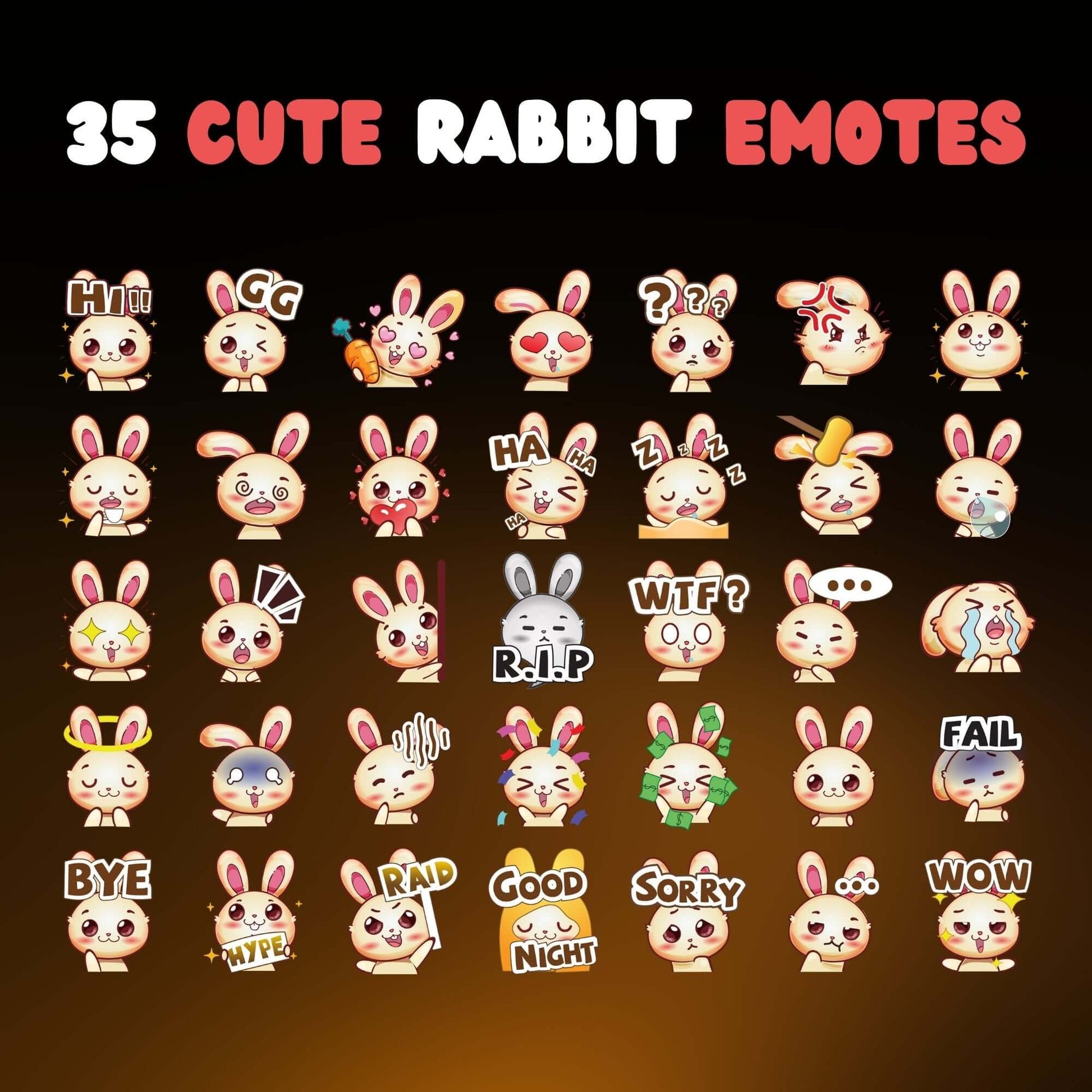 35 Cute Rabbit Emotes Pack - Static Emotes - Stream K-Arts
