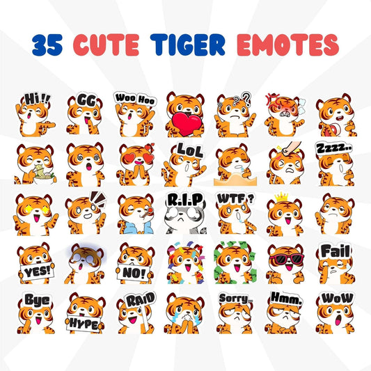35 Cute Tiger Emotes Pack - Static Emotes - Stream K-Arts