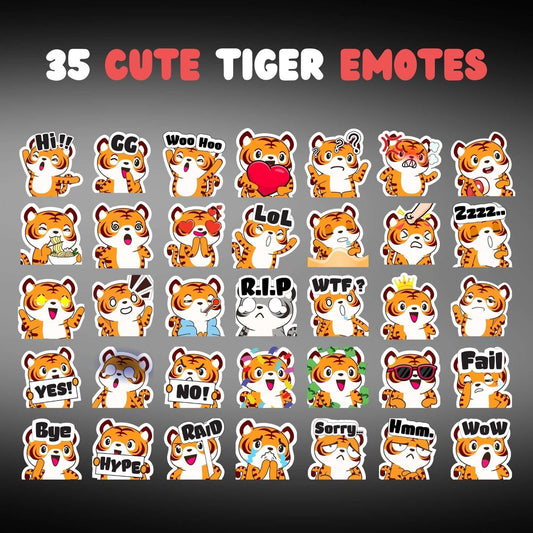 35 Cute Tiger Emotes Pack - Static Emotes - Stream K-Arts