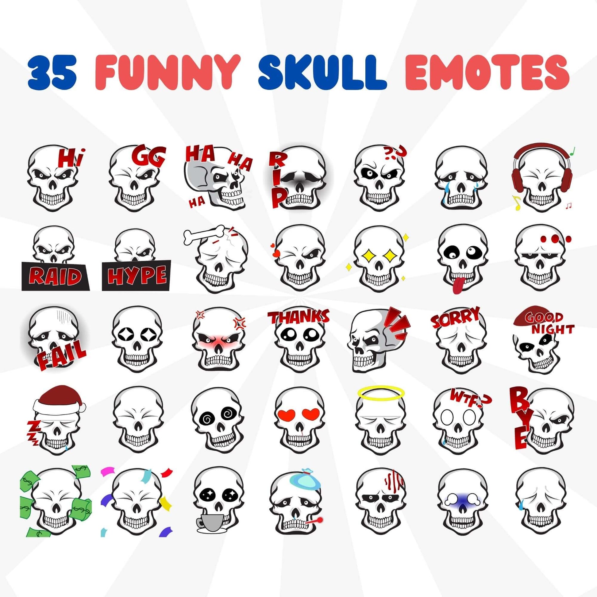 35 Funny Skull Emotes Pack - Static Emotes - Stream K-Arts