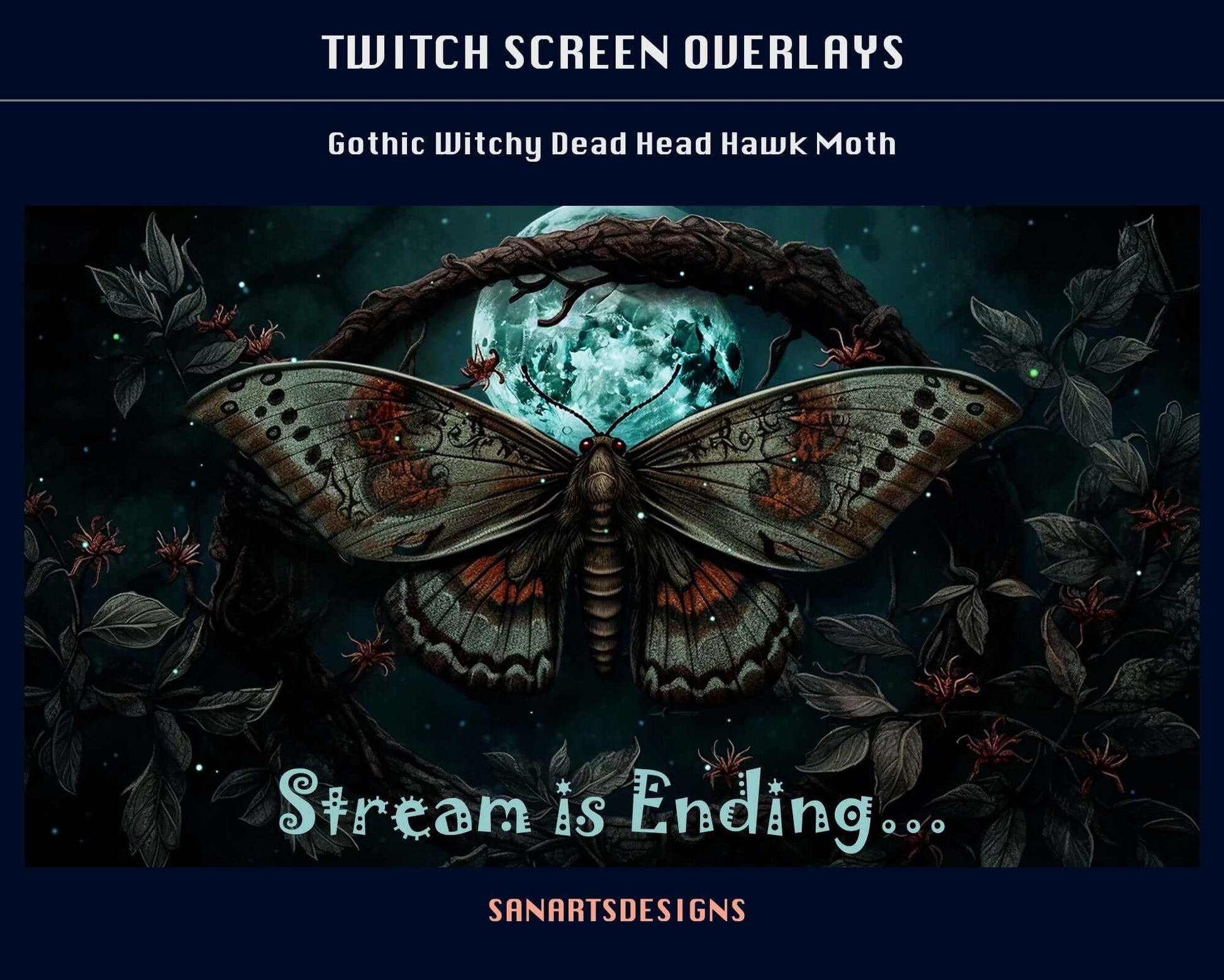 Animated Scenes Green Gothic Witchy Dead Head Hawk Moth - Overlay - Stream K-Arts