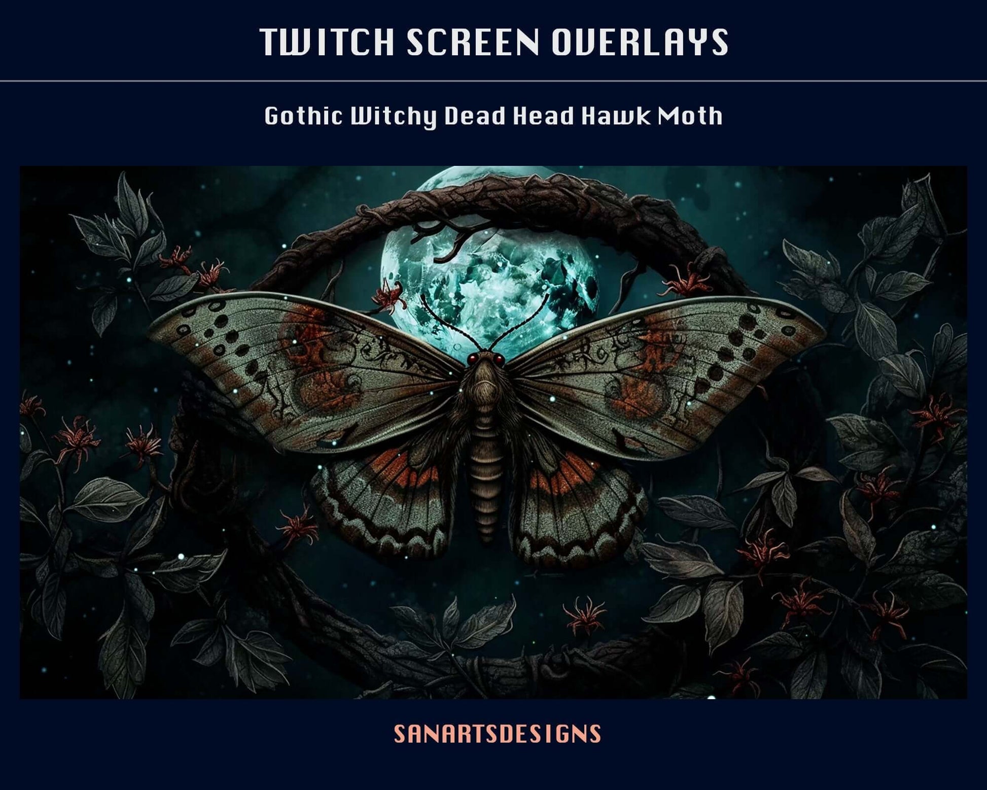 Animated Scenes Green Gothic Witchy Dead Head Hawk Moth - Overlay - Stream K-Arts