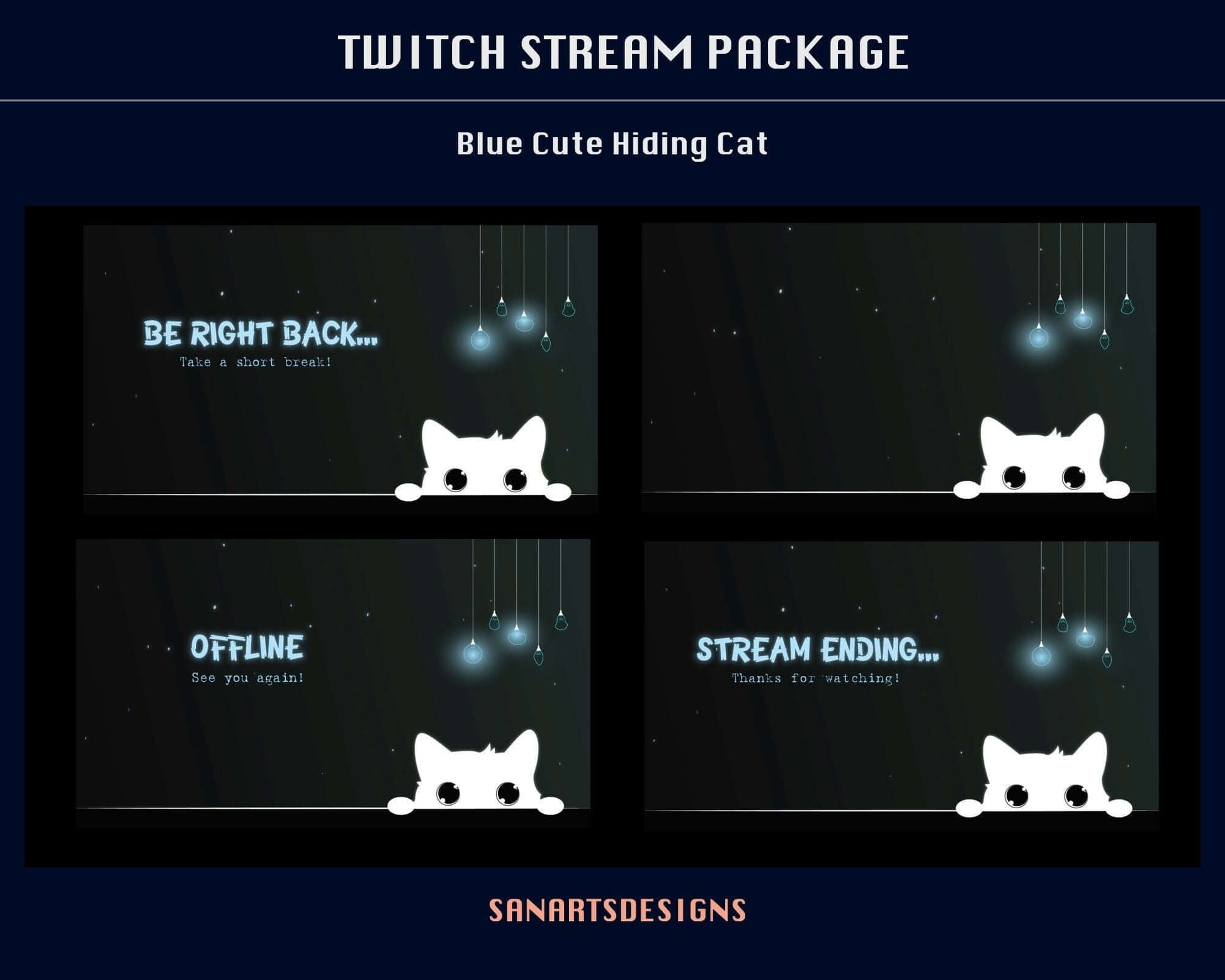 Animated Stream Package Blue Cute Hiding Cat - Package - Stream K-Arts