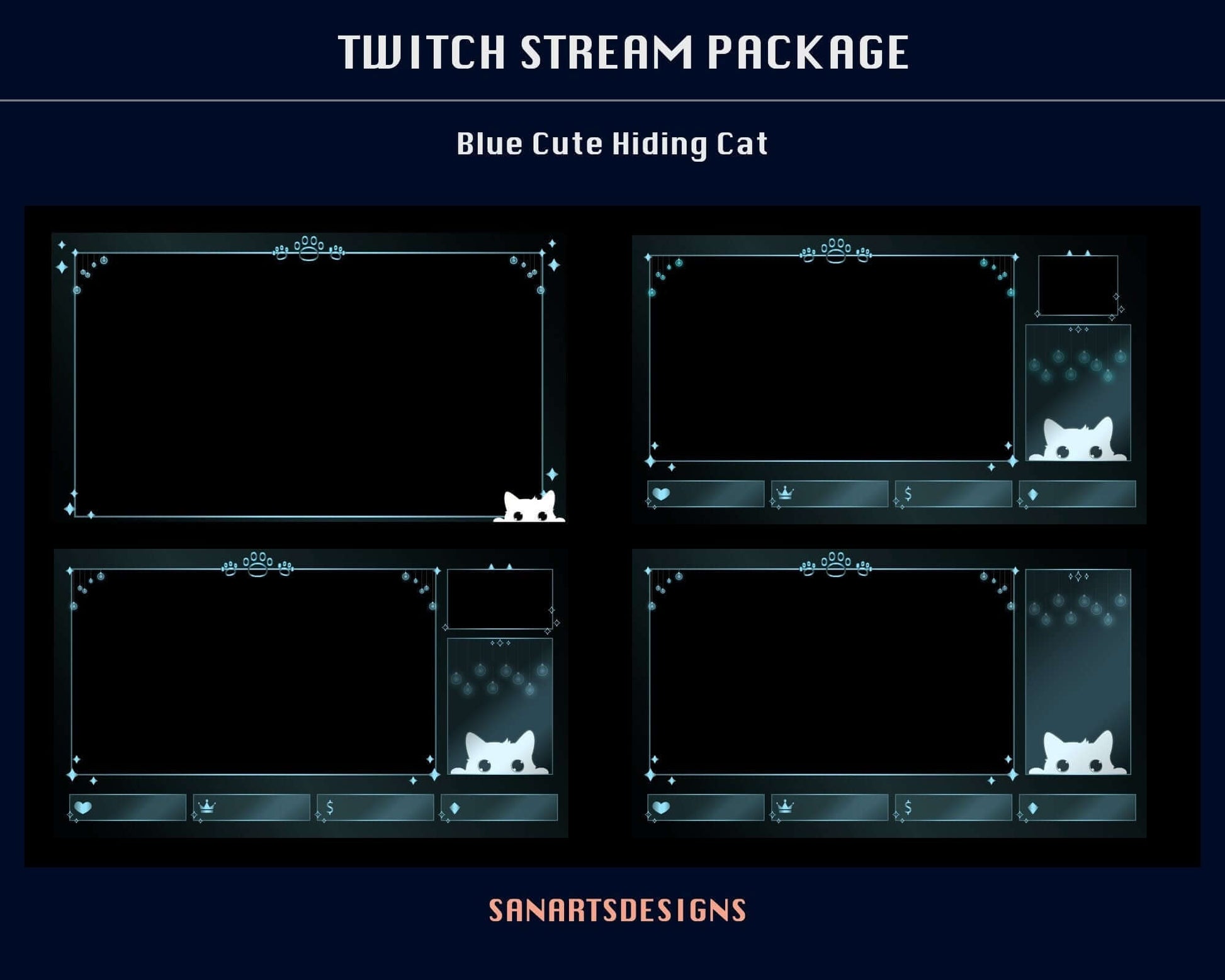 Animated Stream Package Blue Cute Hiding Cat - Package - Stream K-Arts
