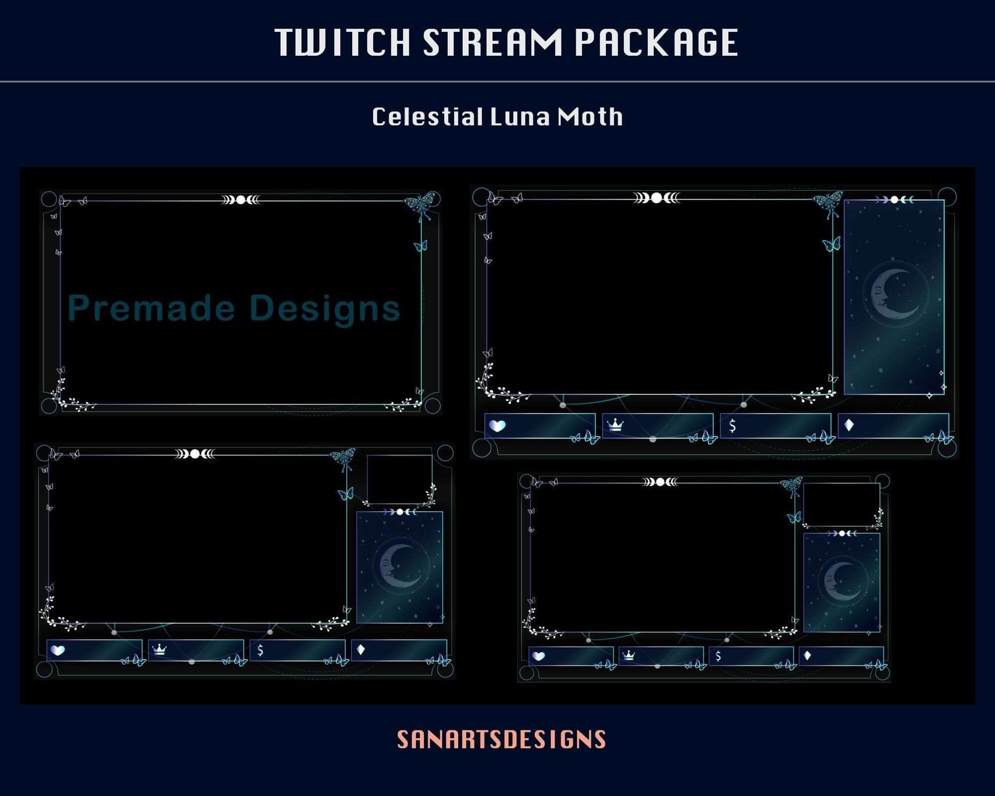 Animated Stream Package Celestial Luna Moth - Package - Stream K-Arts
