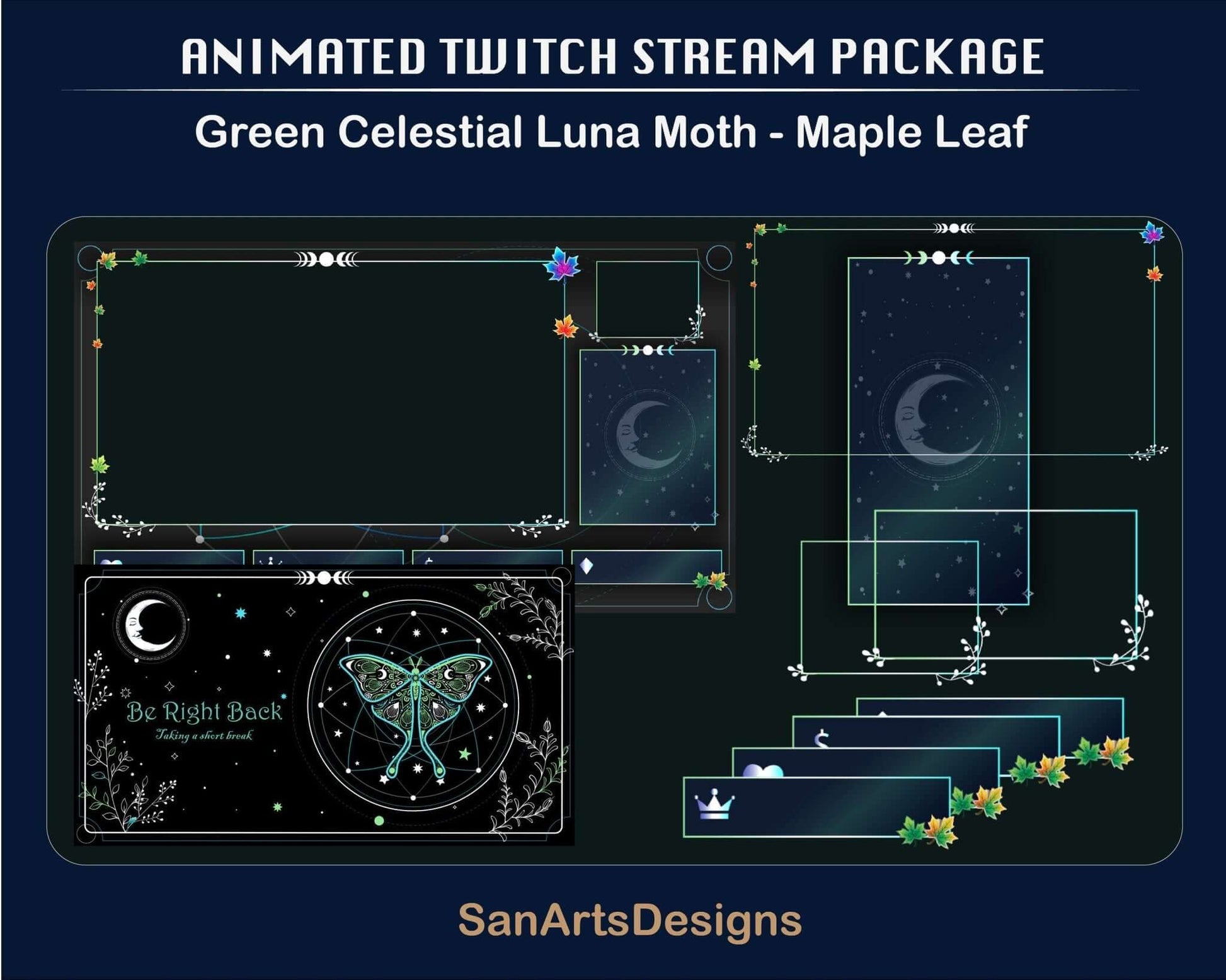 Animated Stream Package Celestial Luna Moth Maple Leaf - Package - Stream K-Arts