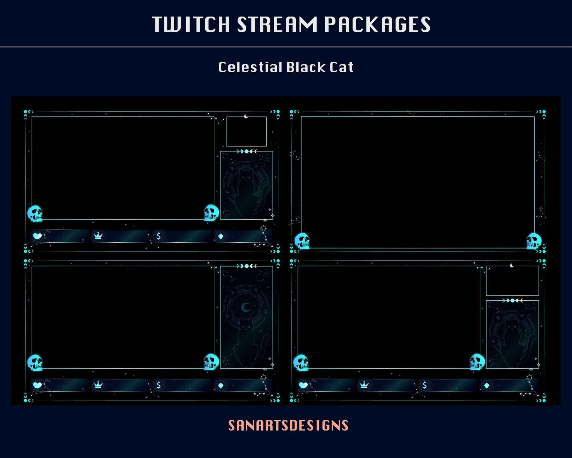 Animated Stream Package Celestial Witchy Black Cat - Package - Stream K-Arts