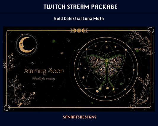 Animated Stream Package GOLD Celestial Luna Moth - Package - Stream K-Arts