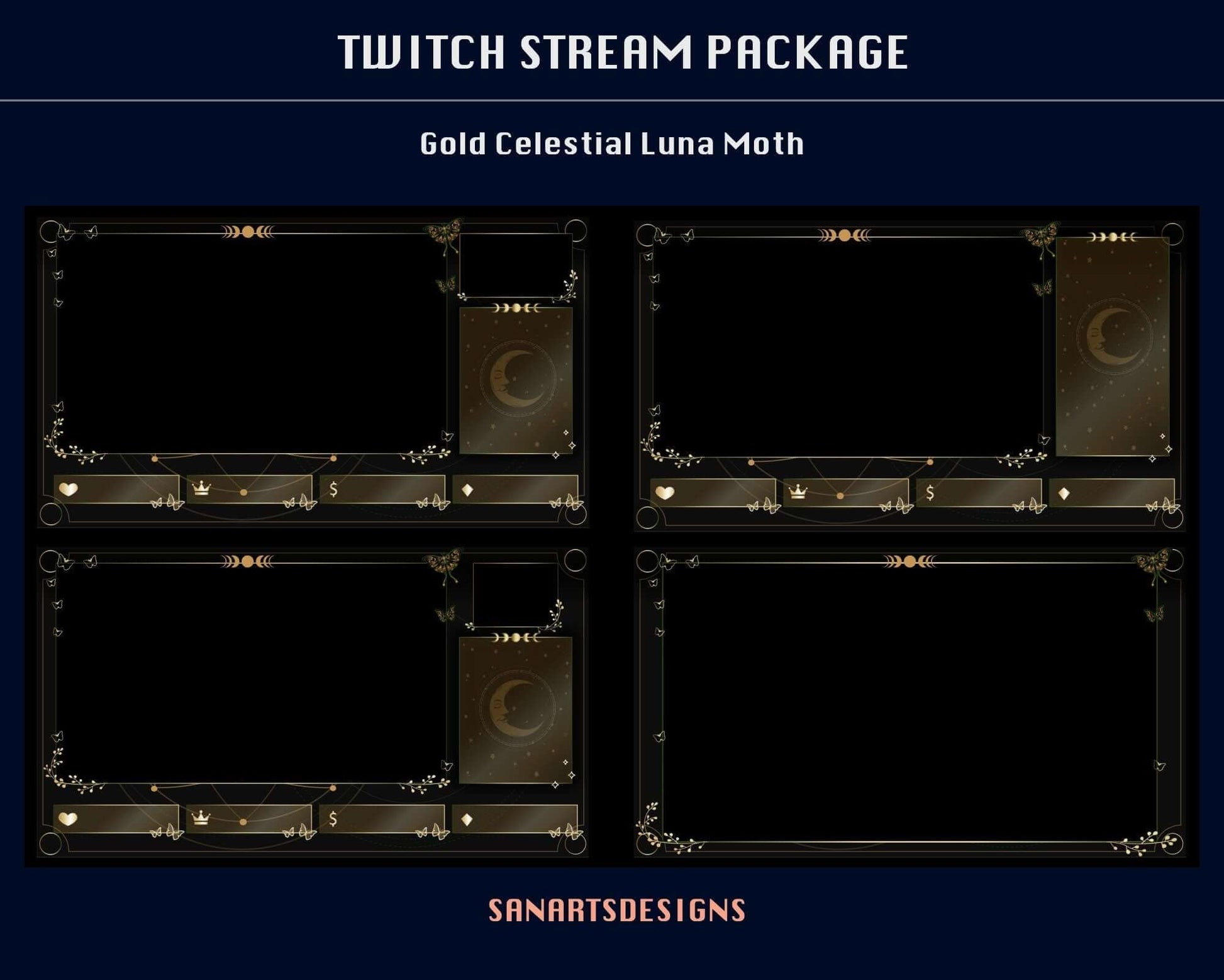 Animated Stream Package GOLD Celestial Luna Moth - Package - Stream K-Arts