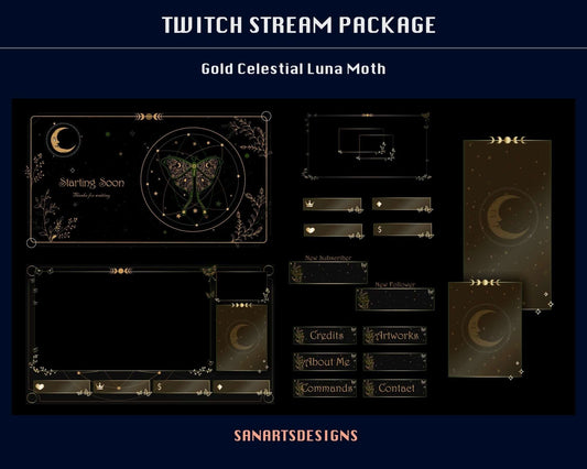 Animated Stream Package GOLD Celestial Luna Moth - Package - Stream K-Arts