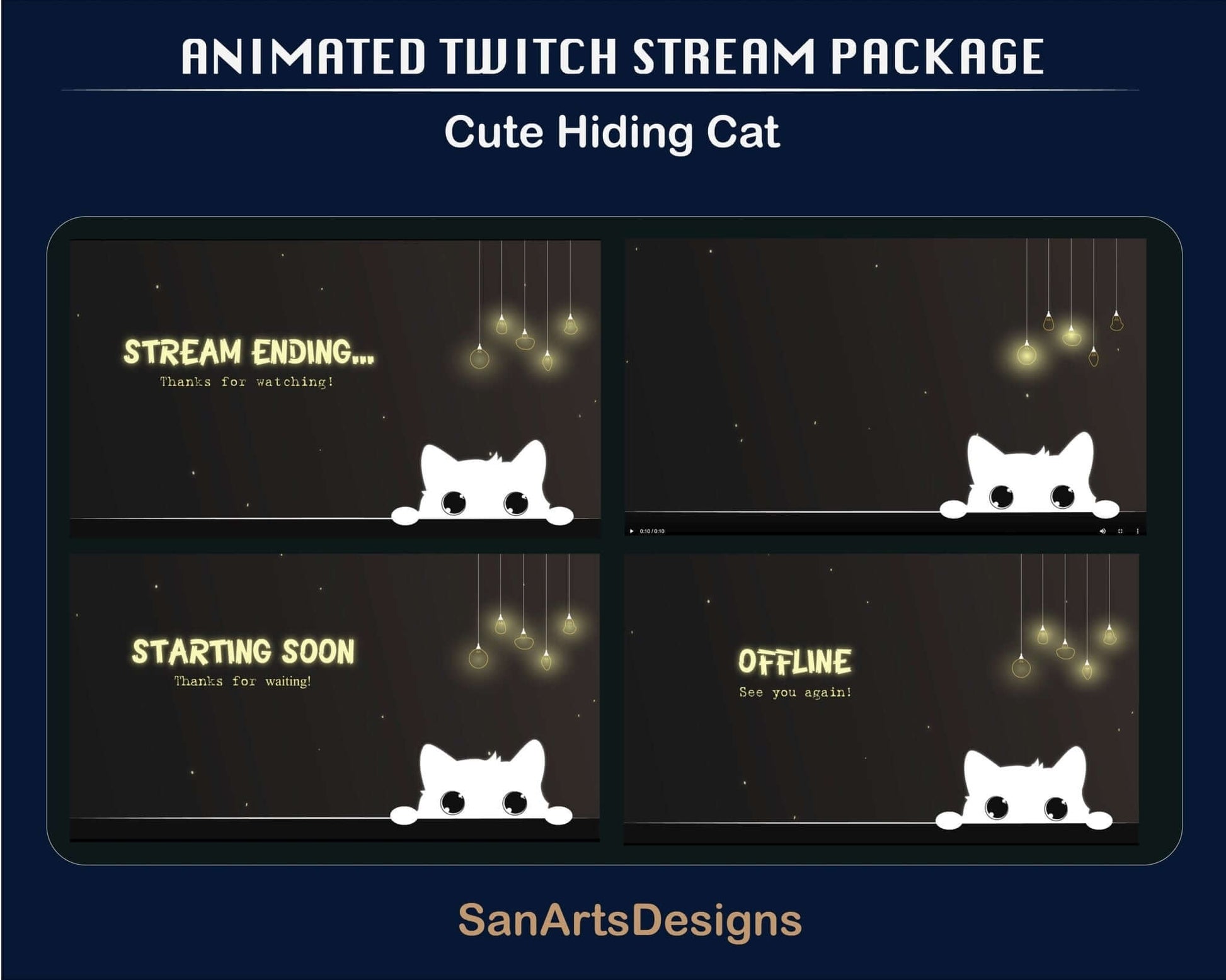 Animated Stream Package Gold Cute Hiding Cat - Package - Stream K-Arts