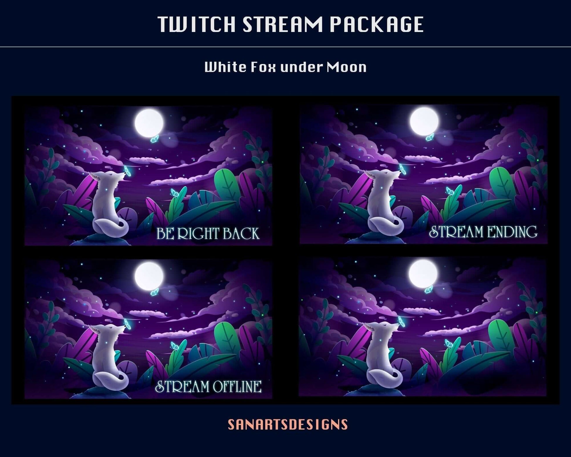 Animated Stream Package Magic White Fox under Moon - Package - Stream K-Arts