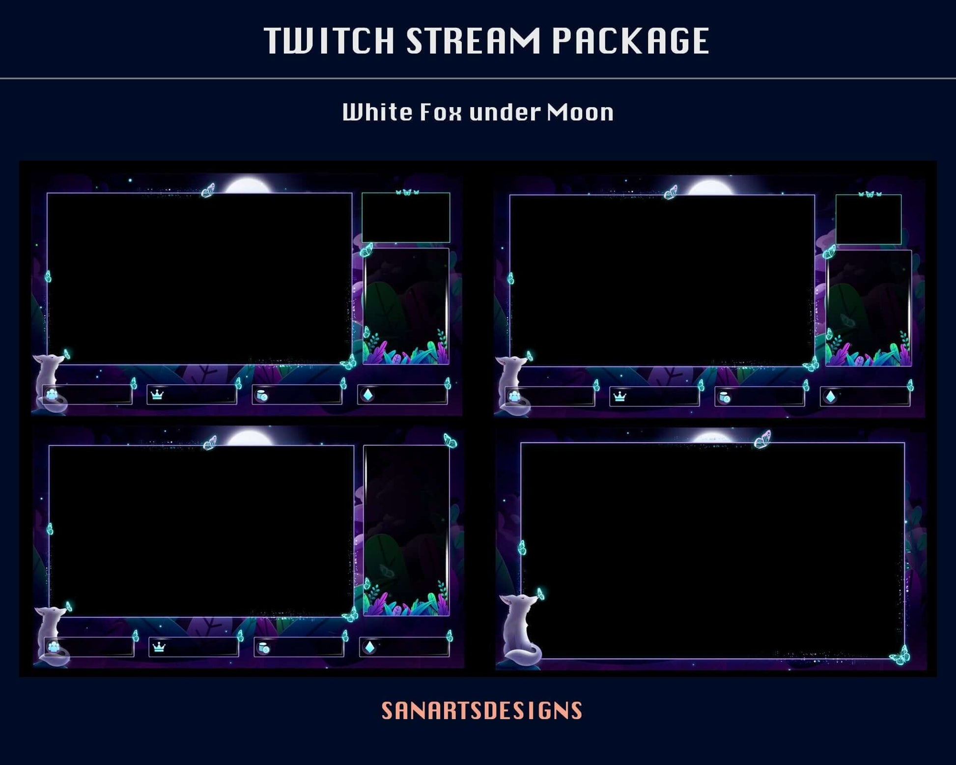 Animated Stream Package Magic White Fox under Moon - Package - Stream K-Arts