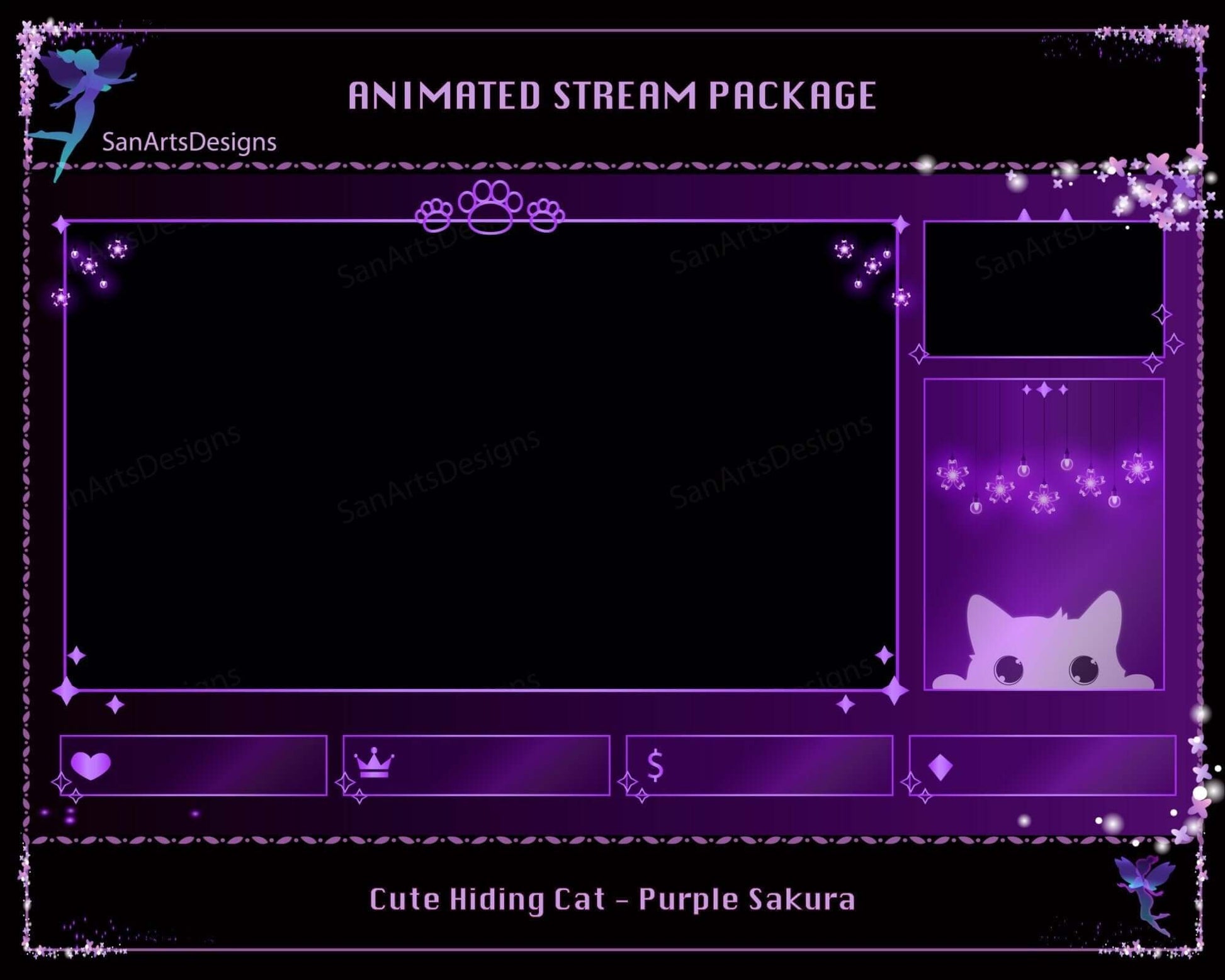 Animated Stream Package Purple Cute Hiding Cat - Package - Stream K-Arts