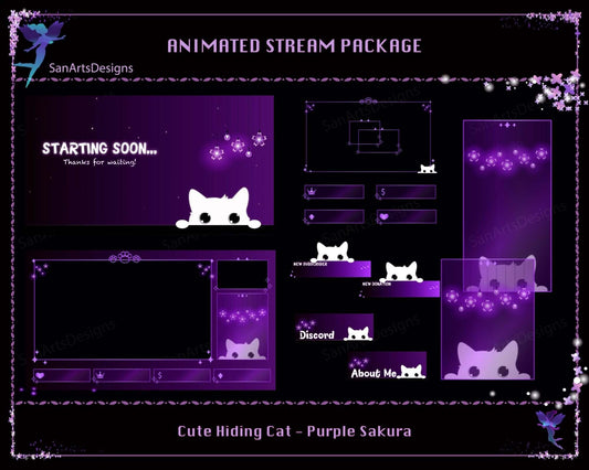 Animated Stream Package Purple Cute Hiding Cat - Package - Stream K-Arts