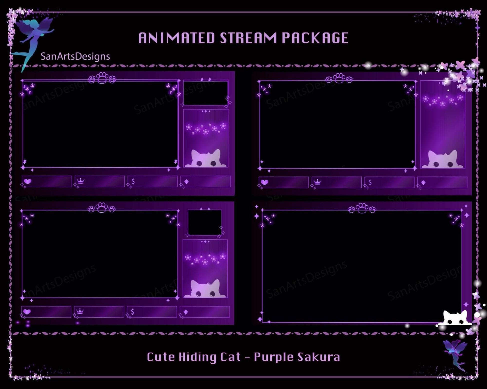 Animated Stream Package Purple Cute Hiding Cat - Package - Stream K-Arts