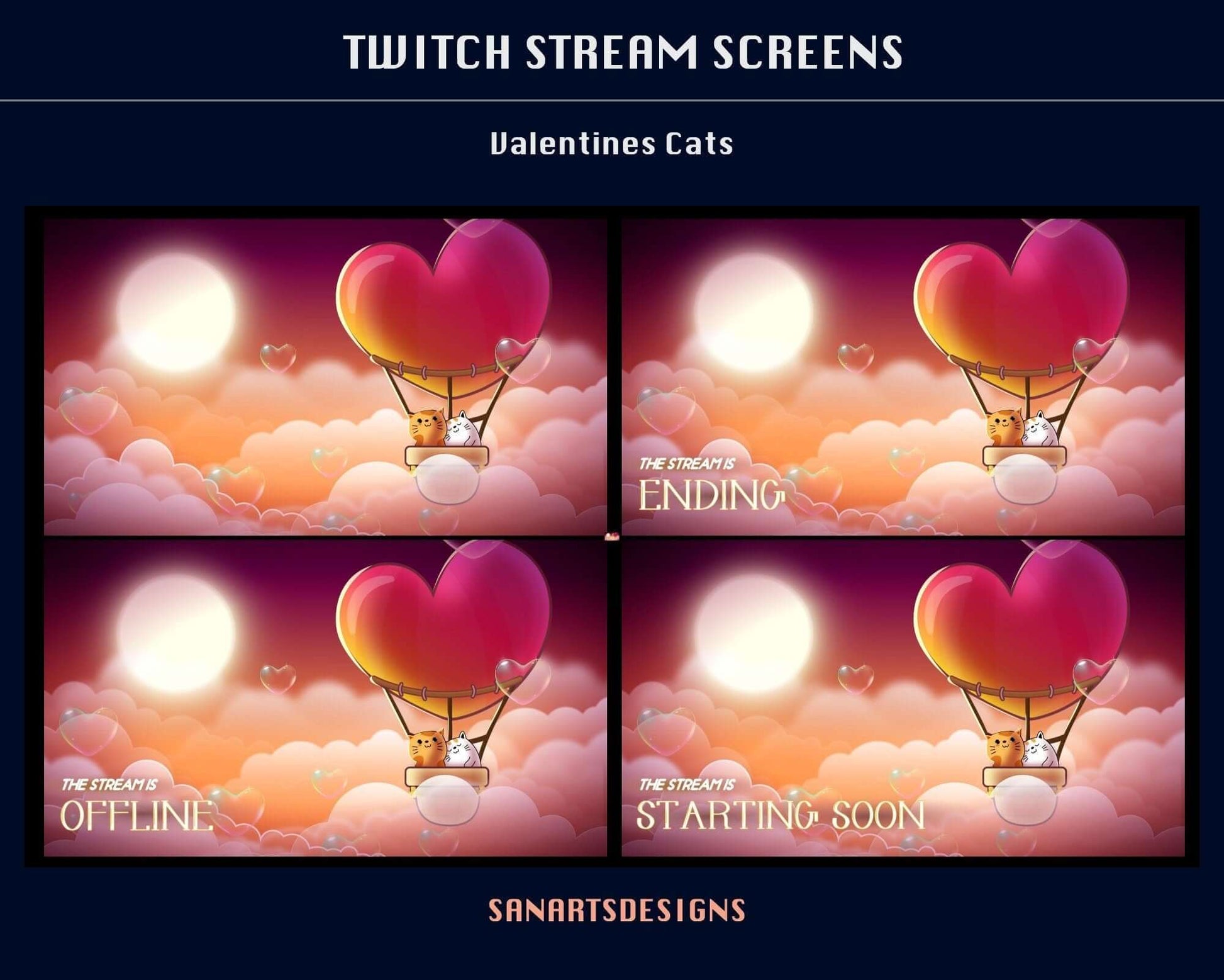 Animated Stream Scenes Valentines Cats - Package - Stream K-Arts