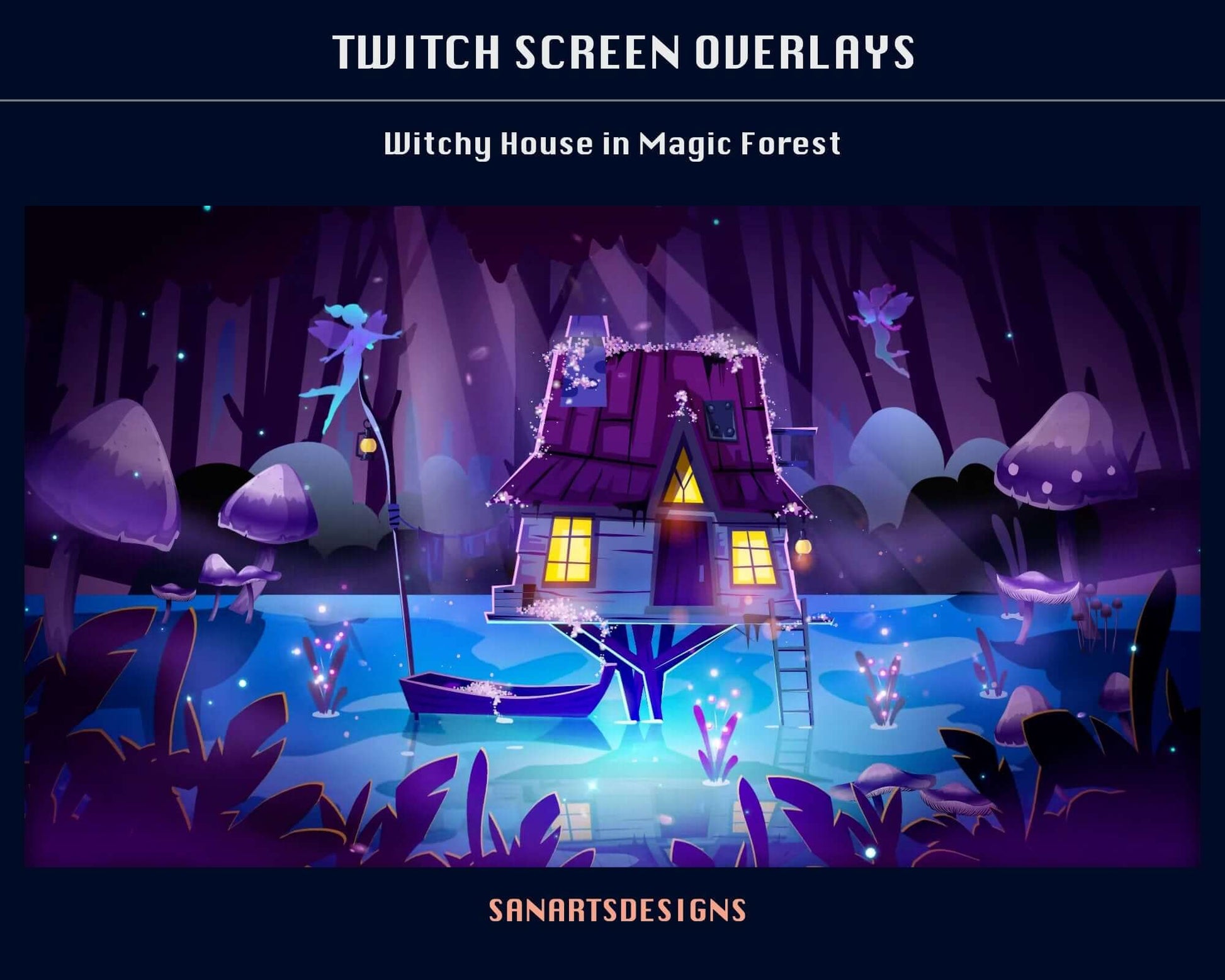 Animated Stream Scenes Witchy House in Magic Forest - Overlay - Stream K-Arts