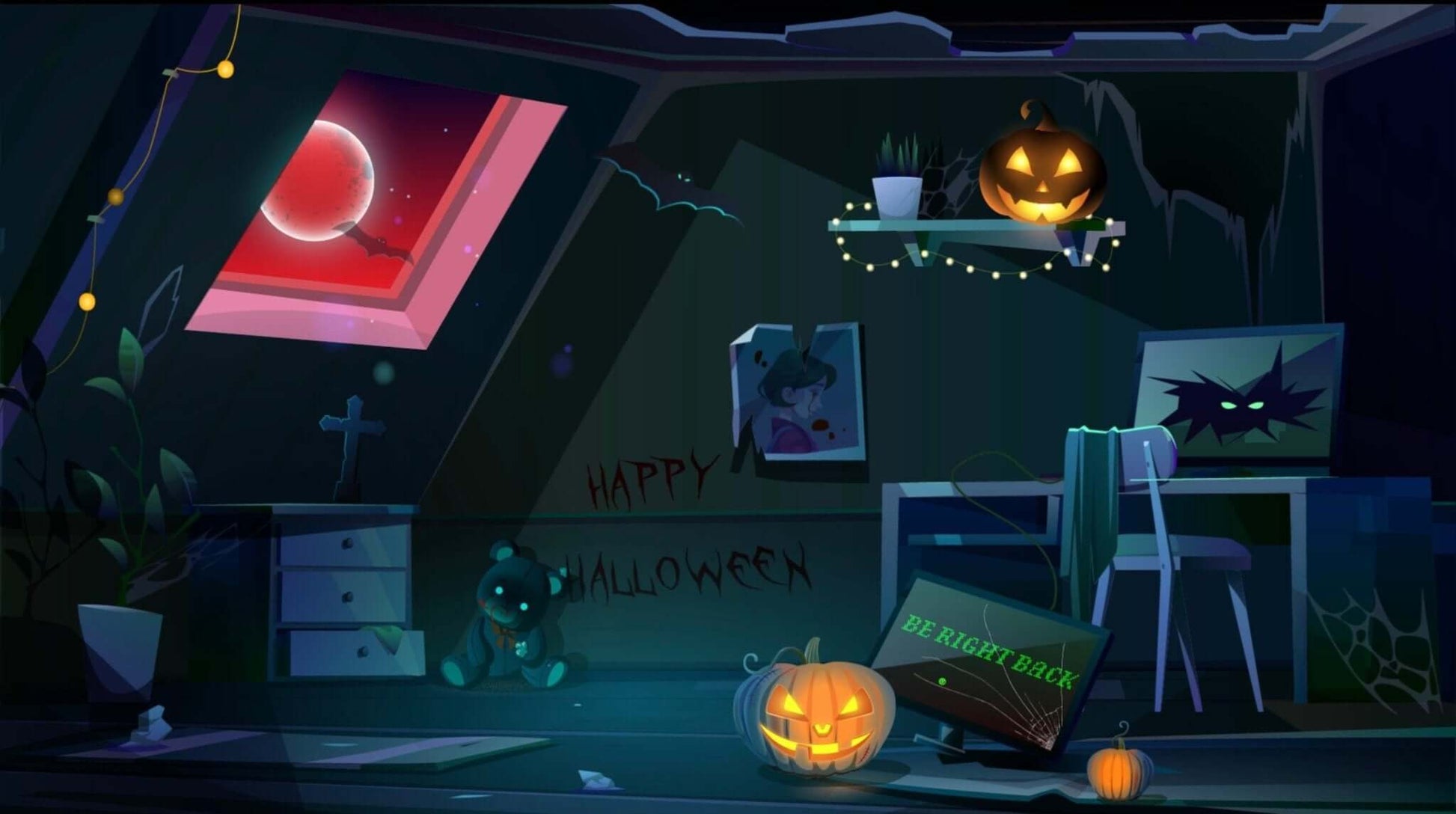 Animated Stream Screen Overlays Halloween Horror PC Setup Room - Overlay - Stream K-Arts