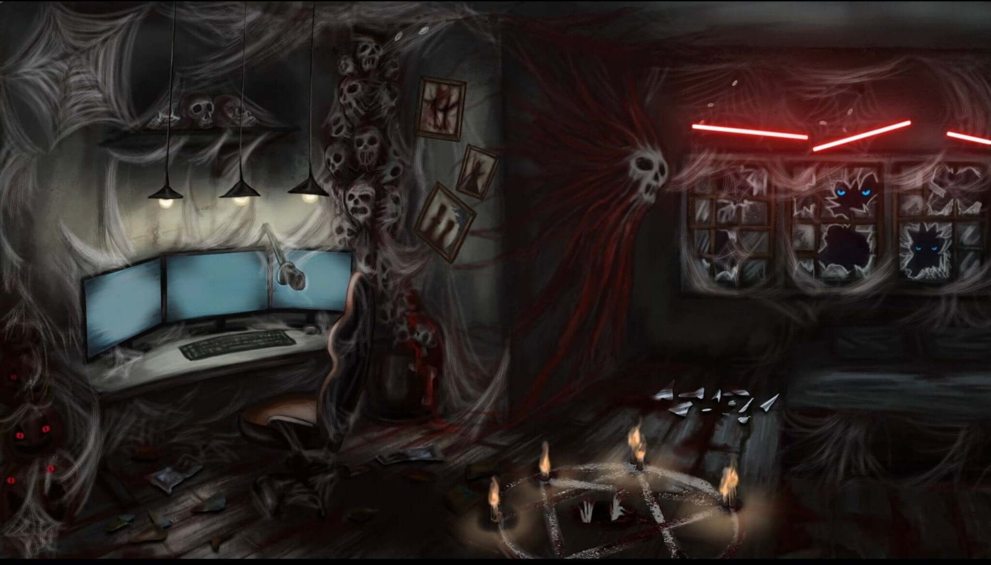 Animated Stream Screen Overlays Haunted PC Room - Overlay - Stream K-Arts
