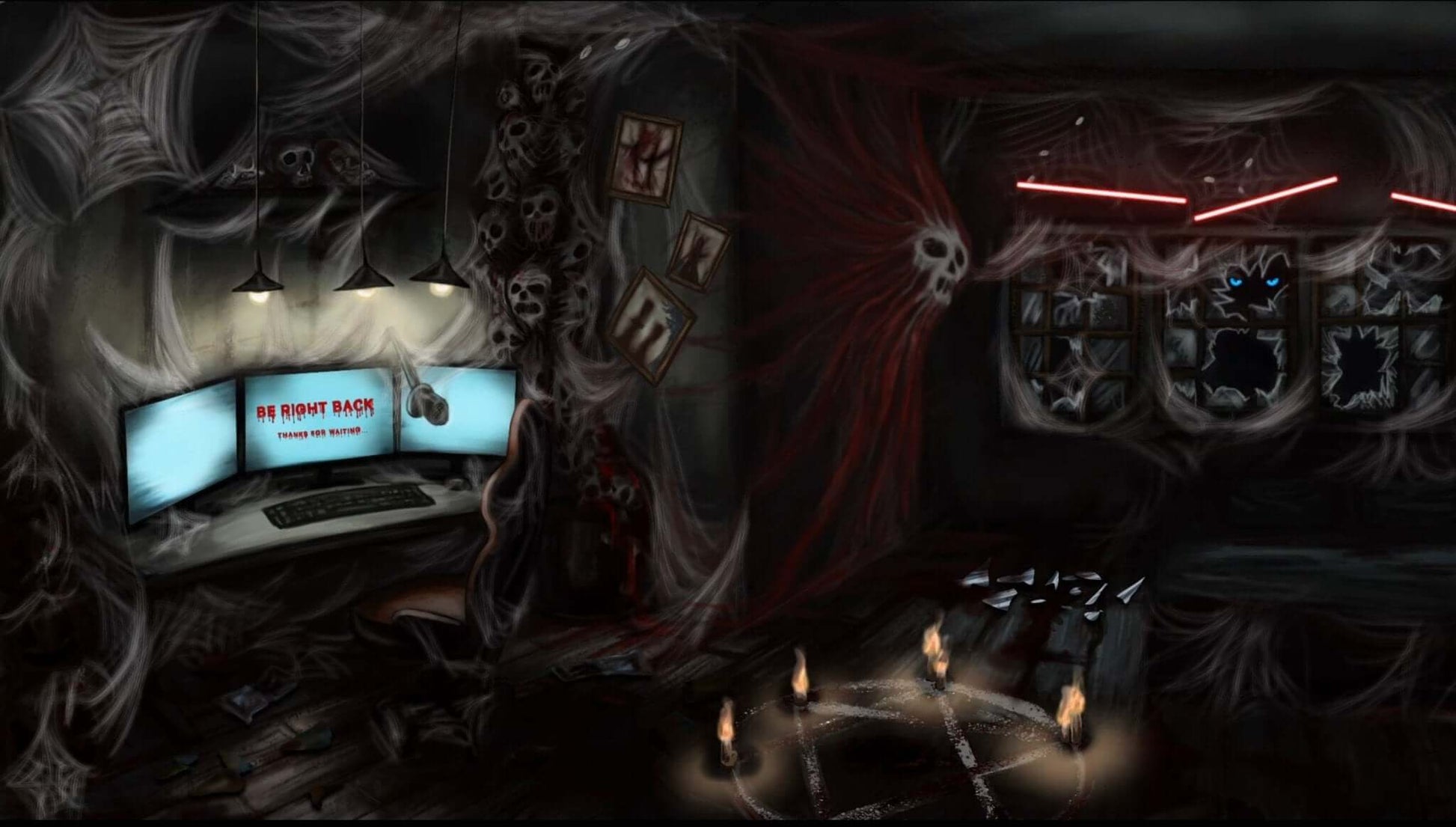 Animated Stream Screen Overlays Haunted PC Room - Overlay - Stream K-Arts